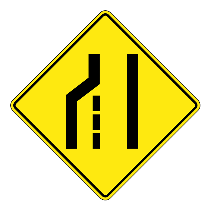 WA23L, OVERSIZED Left Lane Ends, 90x90cm