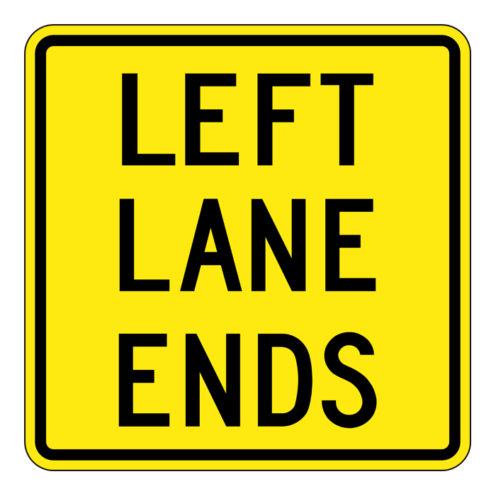 WA23LT, Left Lane Ends Tab, 60x60cm