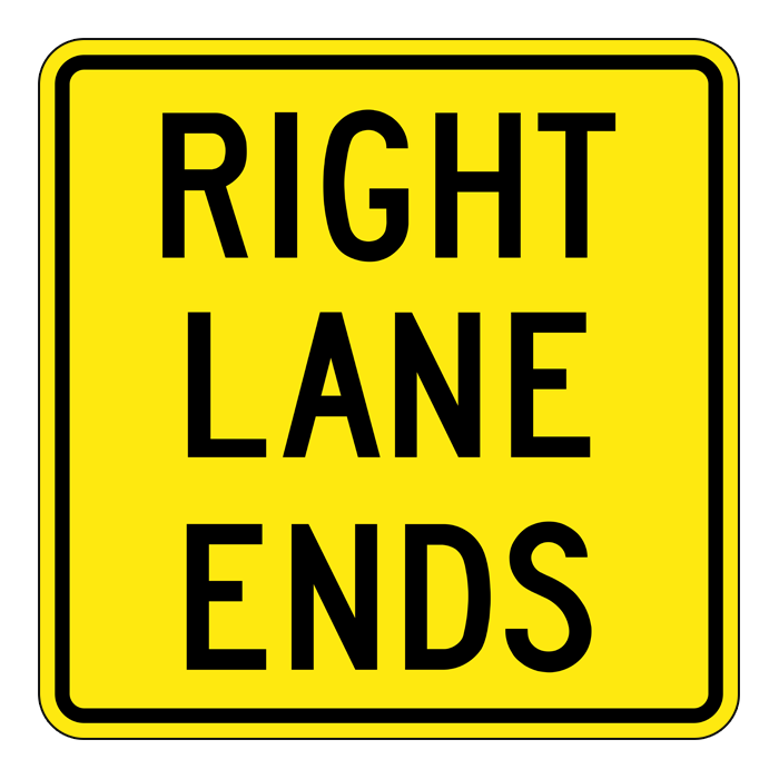 WA23RT, Right Lane Ends Tab, 60x60cm