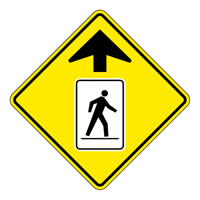 WC27L, Left Pedestrian Crossing Ahead, 60x60cm