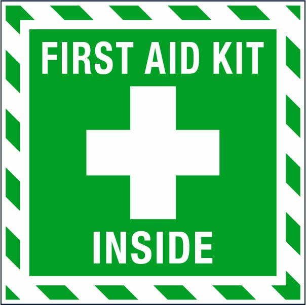 First Aid Kit Inside, 4"x4" Decal (12/Pack)