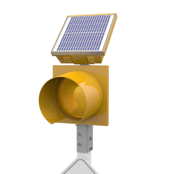 R247-E, 24 Hour 12" Yellow Flashing Beacon, Wood Post Mount, Integrated Solar Engine Yellow