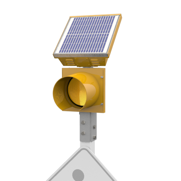 R247-E, 24 Hour 8" Yellow Flashing Beacon, Wood Post Mount, Integrated Solar Engine Yellow