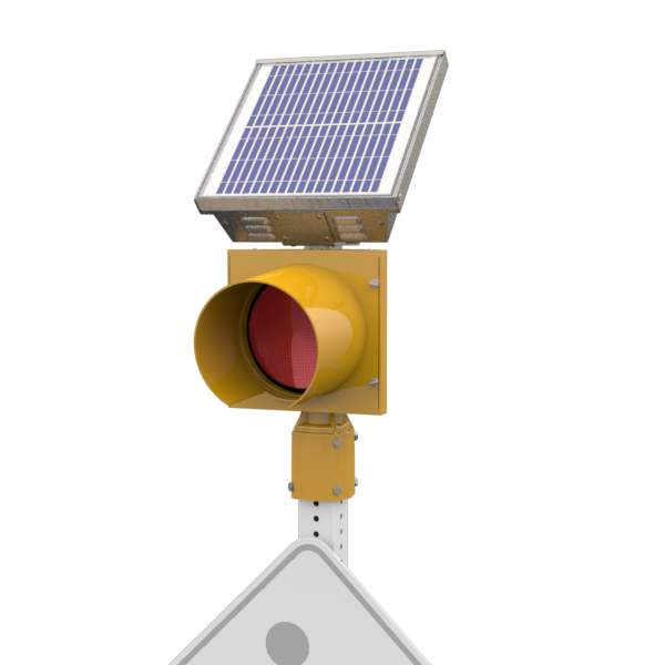 R247-E, 24 Hour 8" Red Flashing Beacon, Square 2 - 2.5" or Round 2.38 - 2.88" OD Post Mount, Integrated Solar Engine Natural Aluminum
