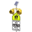 R829-E School Zone Dual 8" Yellow Beacon, Square 2 - 2.5" or Round 2.38 - 2.88" OD Post Mount, Solar Engine Yellow