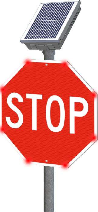 R247-E, RA1 LED Enhanced Sign 24", HIP, Red LED, Round 3.5 - 4.5" OD Top Post Mount, Solar Engine Yellow