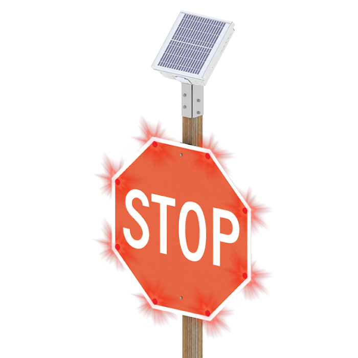 R247-E, RA1101 LED Enhanced Sign 48", HIP, Red LED, Wood Post Mount , Solar Engine Yellow