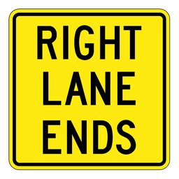 WA23RT, Right Lane Ends Tab, 60x60cm