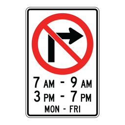 RB11A, No Right Turn With Restrictions, 60x90cm